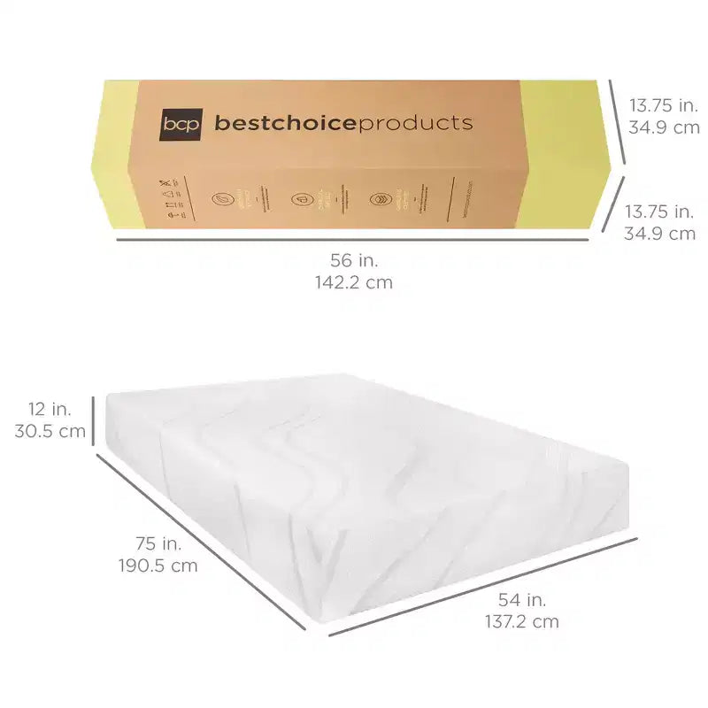 Matelas en mousse à mémoire de forme de 12 po à 2 couches, mi-ferme, au gel de charbon de bois et au thé vert