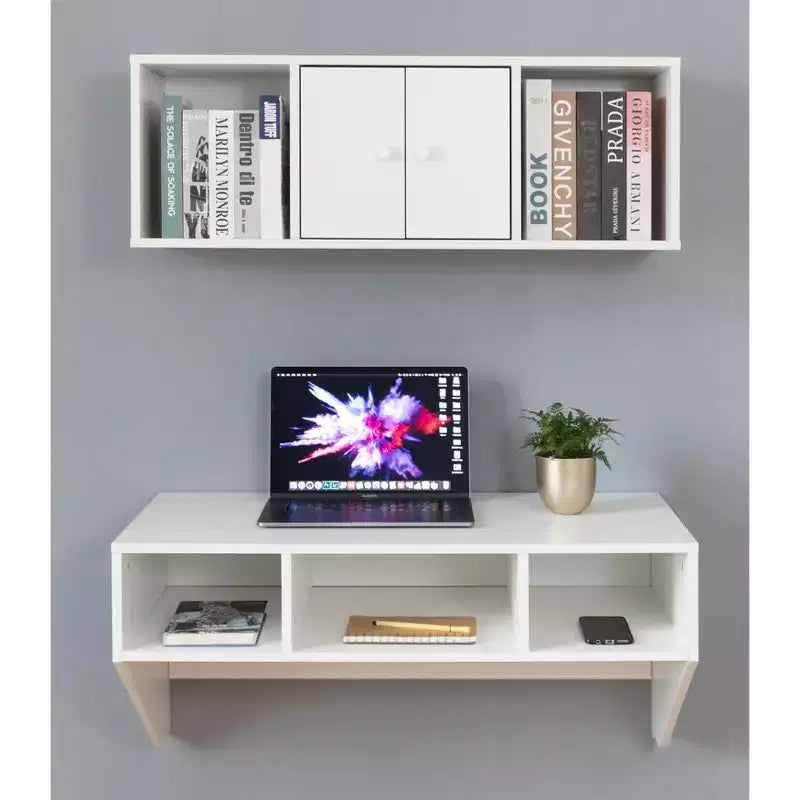Bureau d'ordinateur mural et armoire suspendue