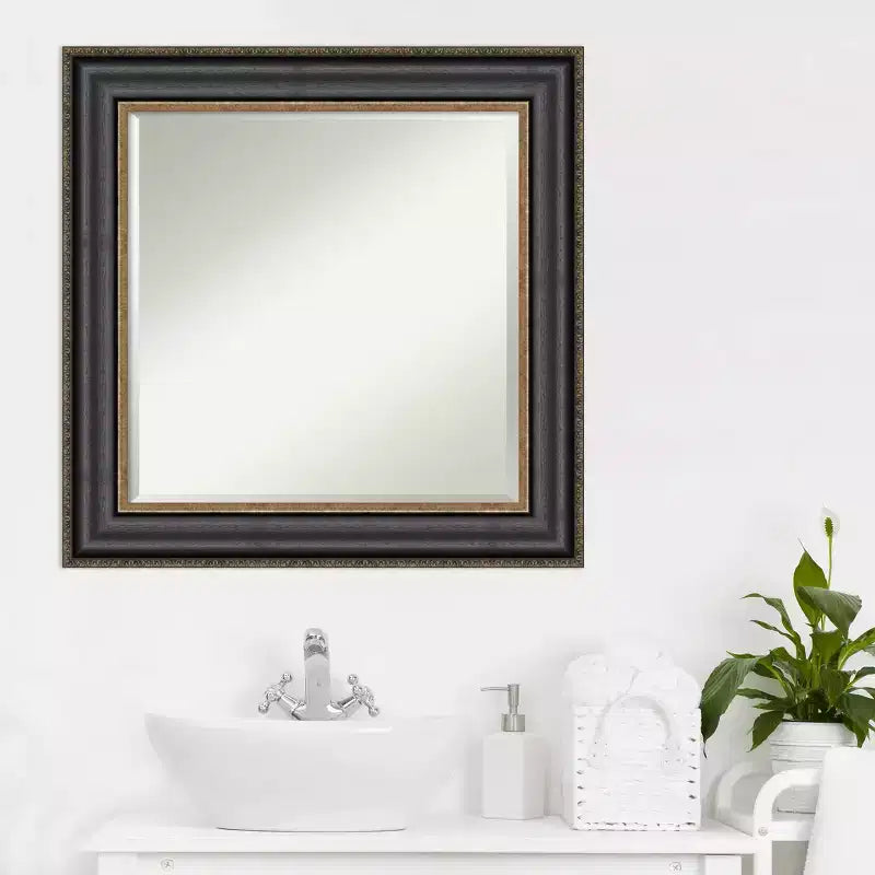 Miroir mural de salle de bain encadré en bronze Thomas - Noir